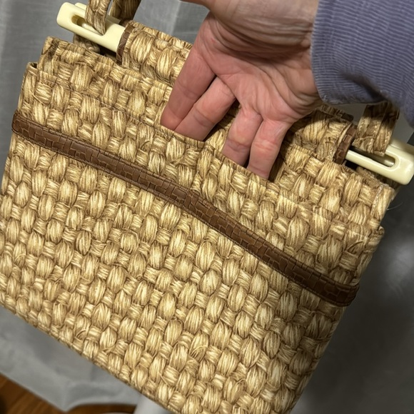 Vintage Toby Weston Convertible Bag-Cloth-Faux Woven Look Print-Tan/Beige - Picture 5 of 16
